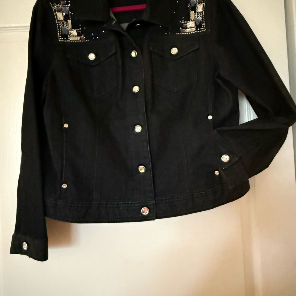 Chico's Navy Embellished Jean Jacket